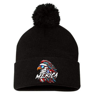 Merica Mullet Eagle Funny 4th Of July Pom Pom 12in Knit Beanie