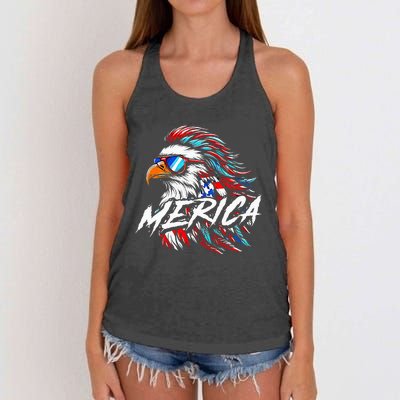 Merica Mullet Eagle Funny 4th Of July Women's Knotted Racerback Tank