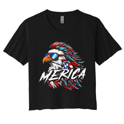 Merica Mullet Eagle Funny 4th Of July Women's Crop Top Tee