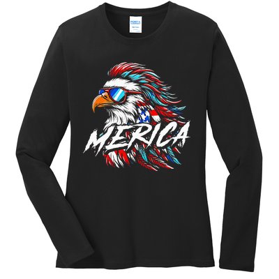 Merica Mullet Eagle Funny 4th Of July Ladies Long Sleeve Shirt