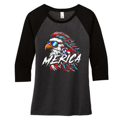 Merica Mullet Eagle Funny 4th Of July Women's Tri-Blend 3/4-Sleeve Raglan Shirt