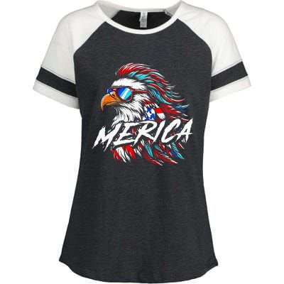 Merica Mullet Eagle Funny 4th Of July Enza Ladies Jersey Colorblock Tee