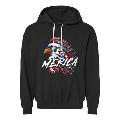 Merica Mullet Eagle Funny 4th Of July Garment-Dyed Fleece Hoodie