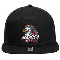 Merica Mullet Eagle Funny 4th Of July 7 Panel Mesh Trucker Snapback Hat