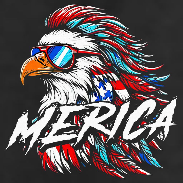 Merica Mullet Eagle Funny 4th Of July 7 Panel Mesh Trucker Snapback Hat