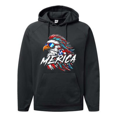 Merica Mullet Eagle Funny 4th Of July Performance Fleece Hoodie