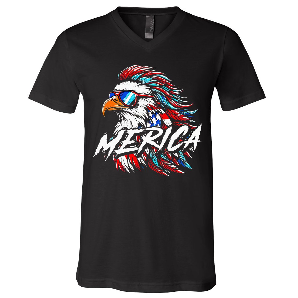 Merica Mullet Eagle Funny 4th Of July V-Neck T-Shirt