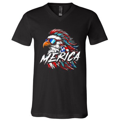 Merica Mullet Eagle Funny 4th Of July V-Neck T-Shirt