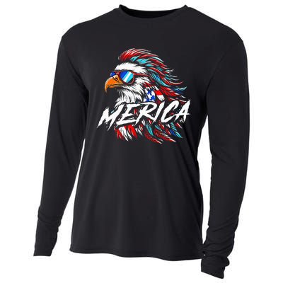 Merica Mullet Eagle Funny 4th Of July Cooling Performance Long Sleeve Crew