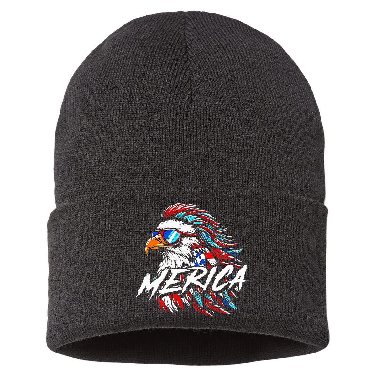 Merica Mullet Eagle Funny 4th Of July Sustainable Knit Beanie