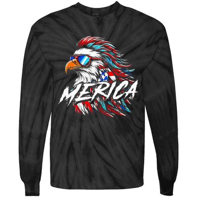 Merica Mullet Eagle Funny 4th Of July Tie-Dye Long Sleeve Shirt