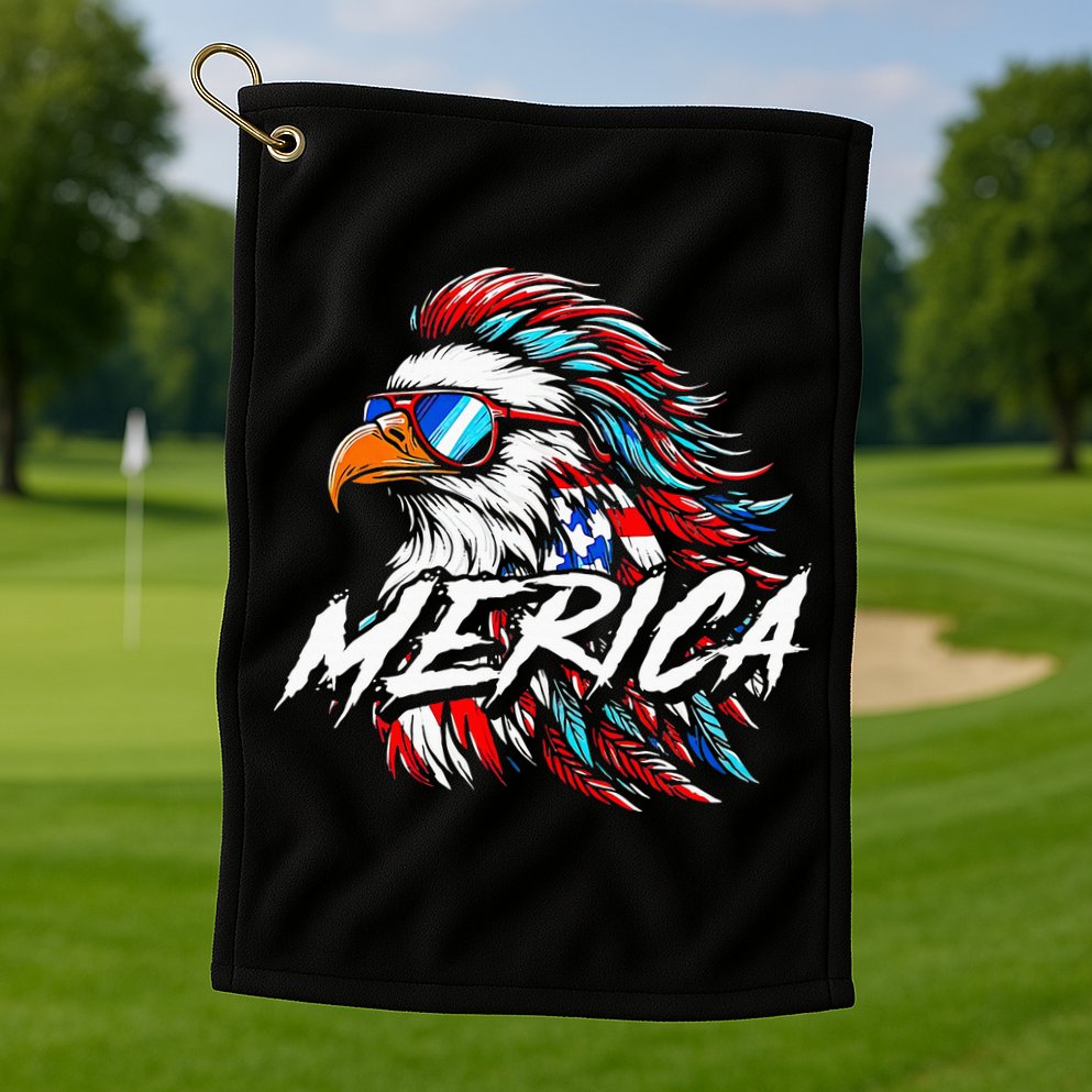 Merica Mullet Eagle Funny 4th Of July Golf Towel