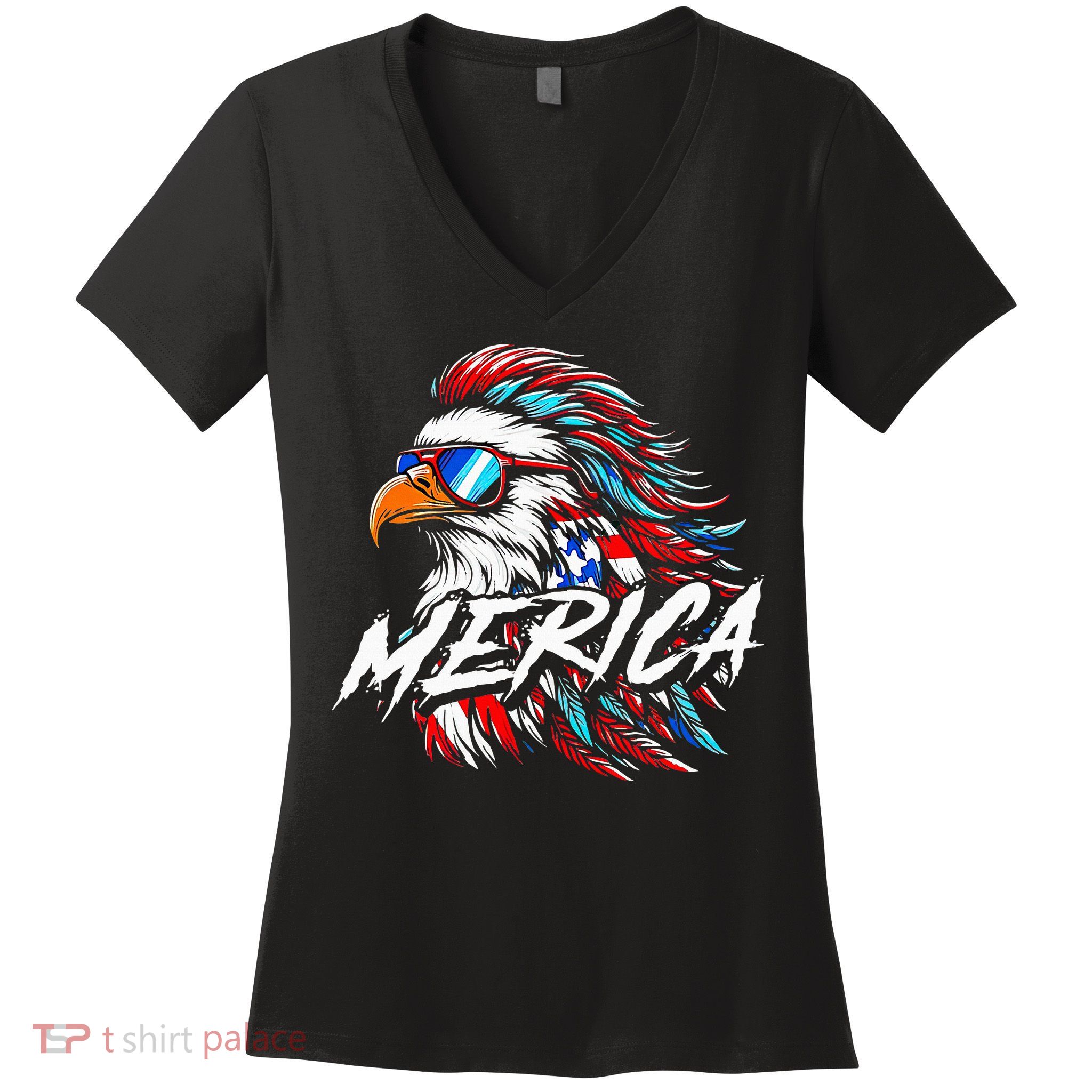 Merica Mullet Eagle Funny 4th Of July Women's V-Neck T-Shirt