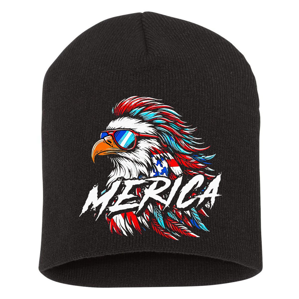 Merica Mullet Eagle Funny 4th Of July Short Acrylic Beanie