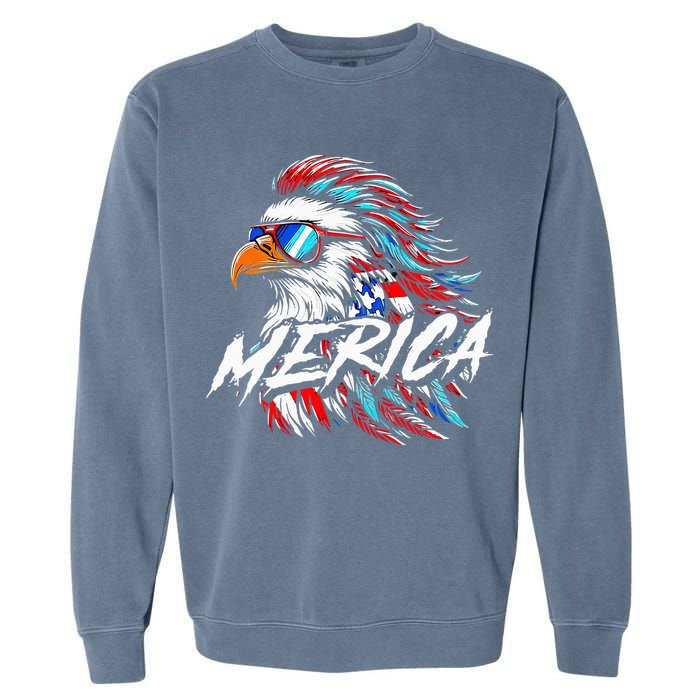 Merica Mullet Eagle Funny 4th Of July Garment-Dyed Sweatshirt