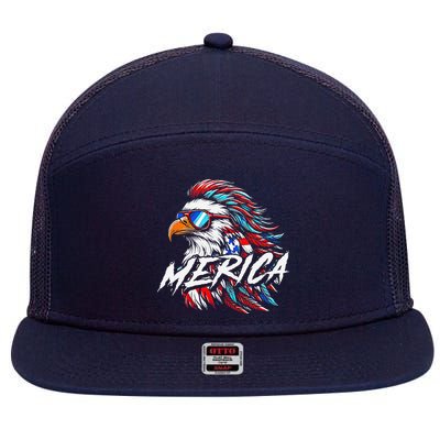 Merica Mullet Eagle Funny 4th Of July 7 Panel Mesh Trucker Snapback Hat