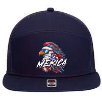 Merica Mullet Eagle Funny 4th Of July 7 Panel Mesh Trucker Snapback Hat