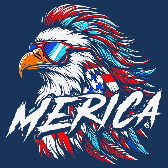 Merica Mullet Eagle Funny 4th Of July 7 Panel Mesh Trucker Snapback Hat