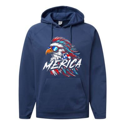 Merica Mullet Eagle Funny 4th Of July Performance Fleece Hoodie