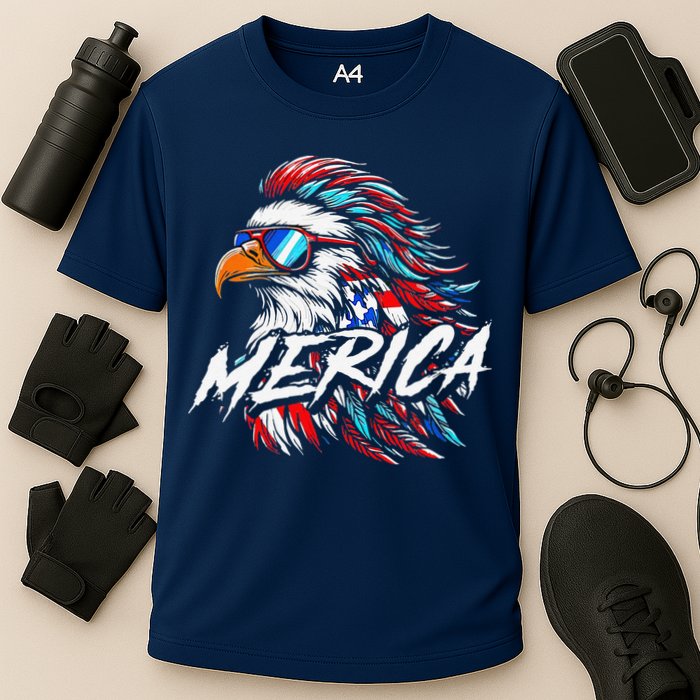 Merica Mullet Eagle Funny 4th Of July Cooling Performance Crew T-Shirt