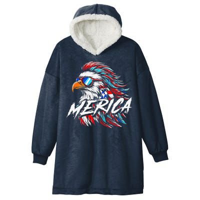 Merica Mullet Eagle Funny 4th Of July Hooded Wearable Blanket