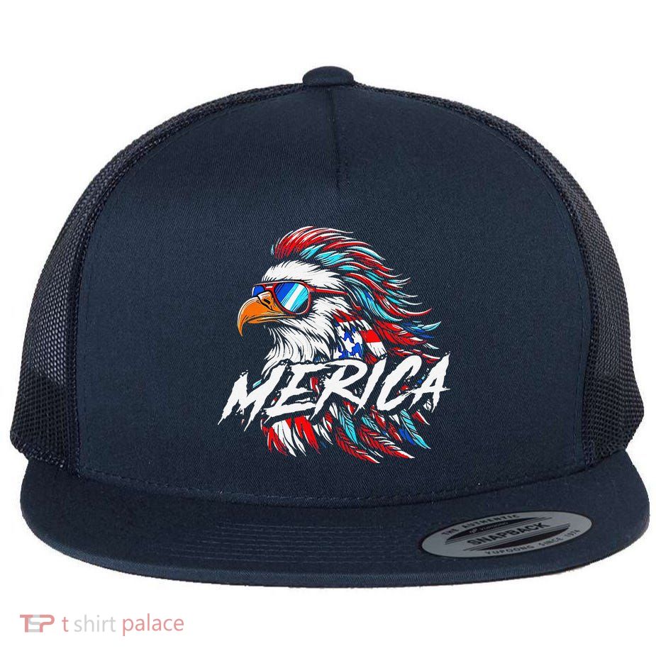 Merica Mullet Eagle Funny 4th Of July Flatbill Hat
