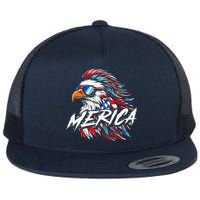 Merica Mullet Eagle Funny 4th Of July Flat Bill Trucker Hat