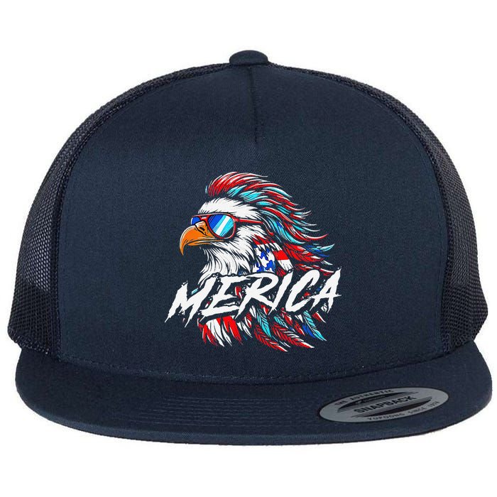 Merica Mullet Eagle Funny 4th Of July Flat Bill Trucker Hat
