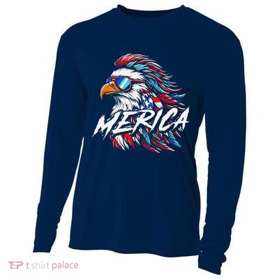 Merica Mullet Eagle Funny 4th Of July Cooling Performance Long Sleeve Crew