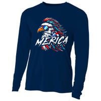 Merica Mullet Eagle Funny 4th Of July Cooling Performance Long Sleeve Crew