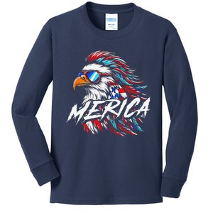 Merica Mullet Eagle Funny 4th Of July Kids Long Sleeve Shirt