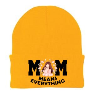 Mom Means Everything Cute Mothers Day Gift Knit Cap Winter Beanie