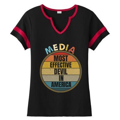 Media Most Effective Devil In America Vintage Retro Sunset Gift Ladies Halftime Notch Neck Tee