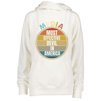 Media Most Effective Devil In America Vintage Retro Sunset Gift Womens Funnel Neck Pullover Hood