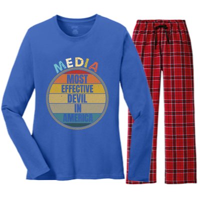 Media Most Effective Devil In America Vintage Retro Sunset Gift Women's Long Sleeve Flannel Pajama Set 