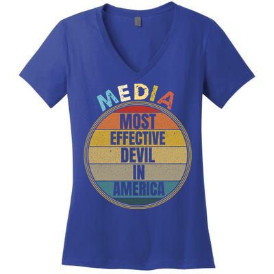 Media Most Effective Devil In America Vintage Retro Sunset Gift Women's V-Neck T-Shirt