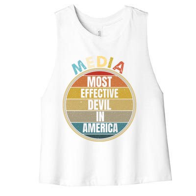 Media Most Effective Devil In America Vintage Retro Sunset Gift Women's Racerback Cropped Tank