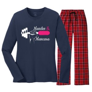 Muscle & Mascara Eyelashes Lipstick Funny Bold Gift Women's Long Sleeve Flannel Pajama Set 