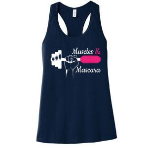 Muscle & Mascara Eyelashes Lipstick Funny Bold Gift Women's Racerback Tank