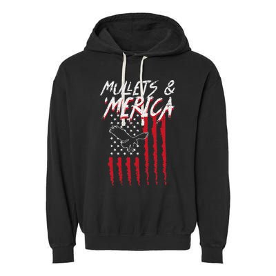 Mullets Merica Eagle US American Flag 4th Of July Patriotic Garment-Dyed Fleece Hoodie