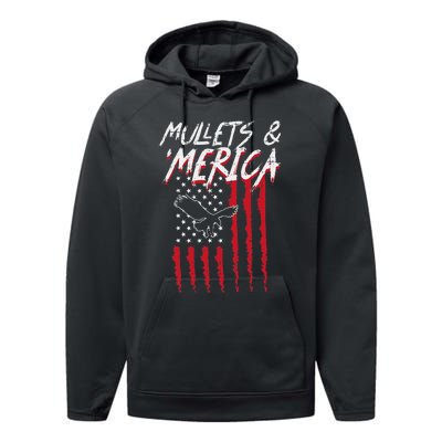 Mullets Merica Eagle US American Flag 4th Of July Patriotic Performance Fleece Hoodie