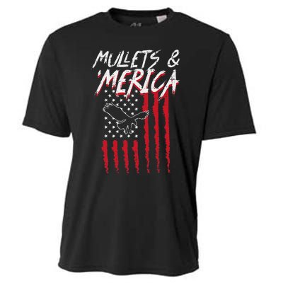 Mullets Merica Eagle US American Flag 4th Of July Patriotic Cooling Performance Crew T-Shirt