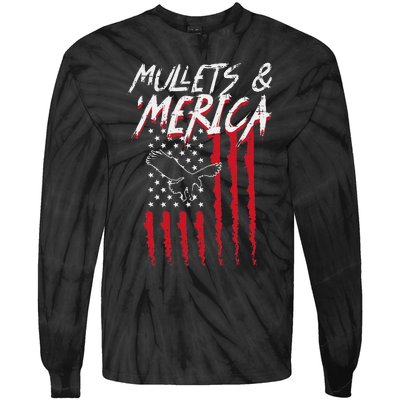 Mullets Merica Eagle US American Flag 4th Of July Patriotic Tie-Dye Long Sleeve Shirt