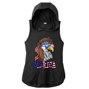 Merica Mullet Eagle Independence Day Ladies PosiCharge Tri-Blend Wicking Draft Hoodie Tank