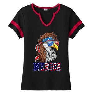 Merica Mullet Eagle Independence Day Ladies Halftime Notch Neck Tee