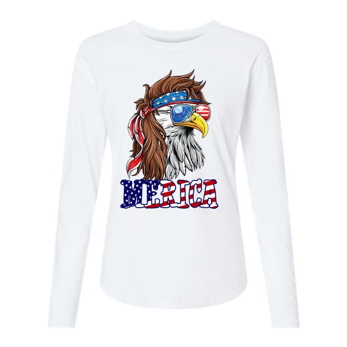 Merica Mullet Eagle Independence Day Womens Cotton Relaxed Long Sleeve T-Shirt