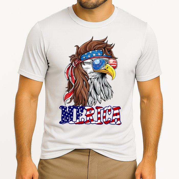 Merica Mullet Eagle Independence Day Cooling Performance Crew T-Shirt