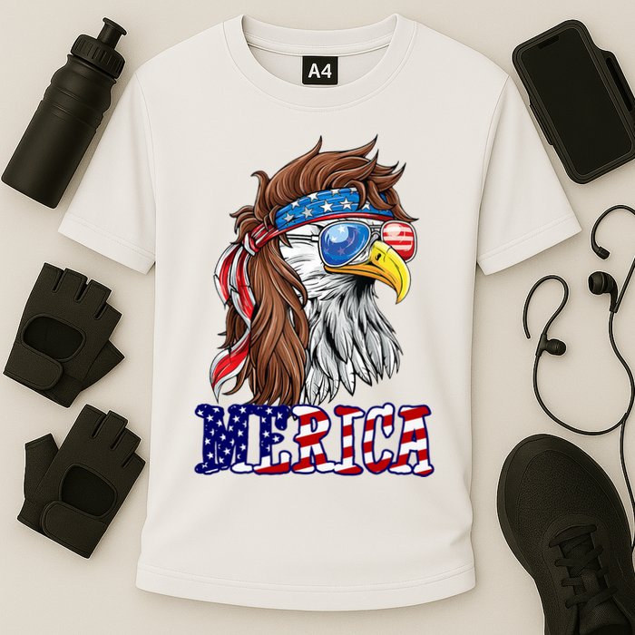 Merica Mullet Eagle Independence Day Cooling Performance Crew T-Shirt