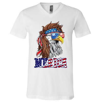 Merica Mullet Eagle Independence Day V-Neck T-Shirt