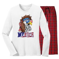 Merica Mullet Eagle Independence Day Women's Long Sleeve Flannel Pajama Set 